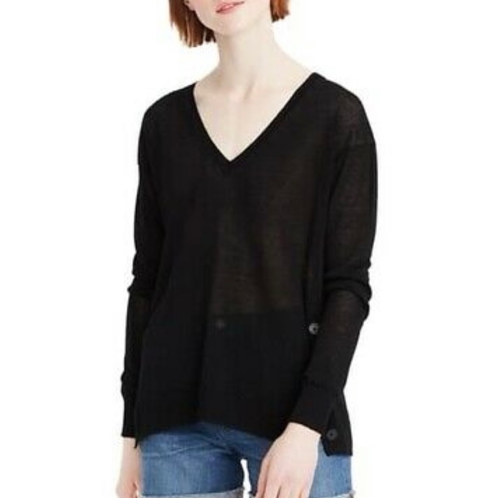 J.Crew Black Linen V Neck Sweater